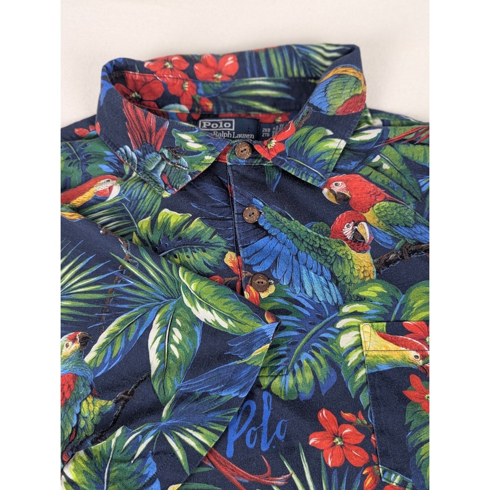 Polo Ralph Lauren Mens 2XB Navy Tropical Parrot Floral Mesh Polo Shirt Big Tall - Picture 5 of 16